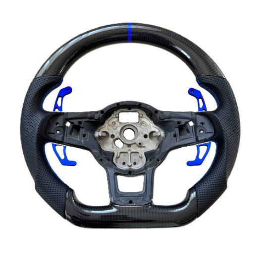 Carbon Leder Lenkrad Blau passend für VW Golf 7 7,5 Passat Polo AW T-Roc GTI R DSG