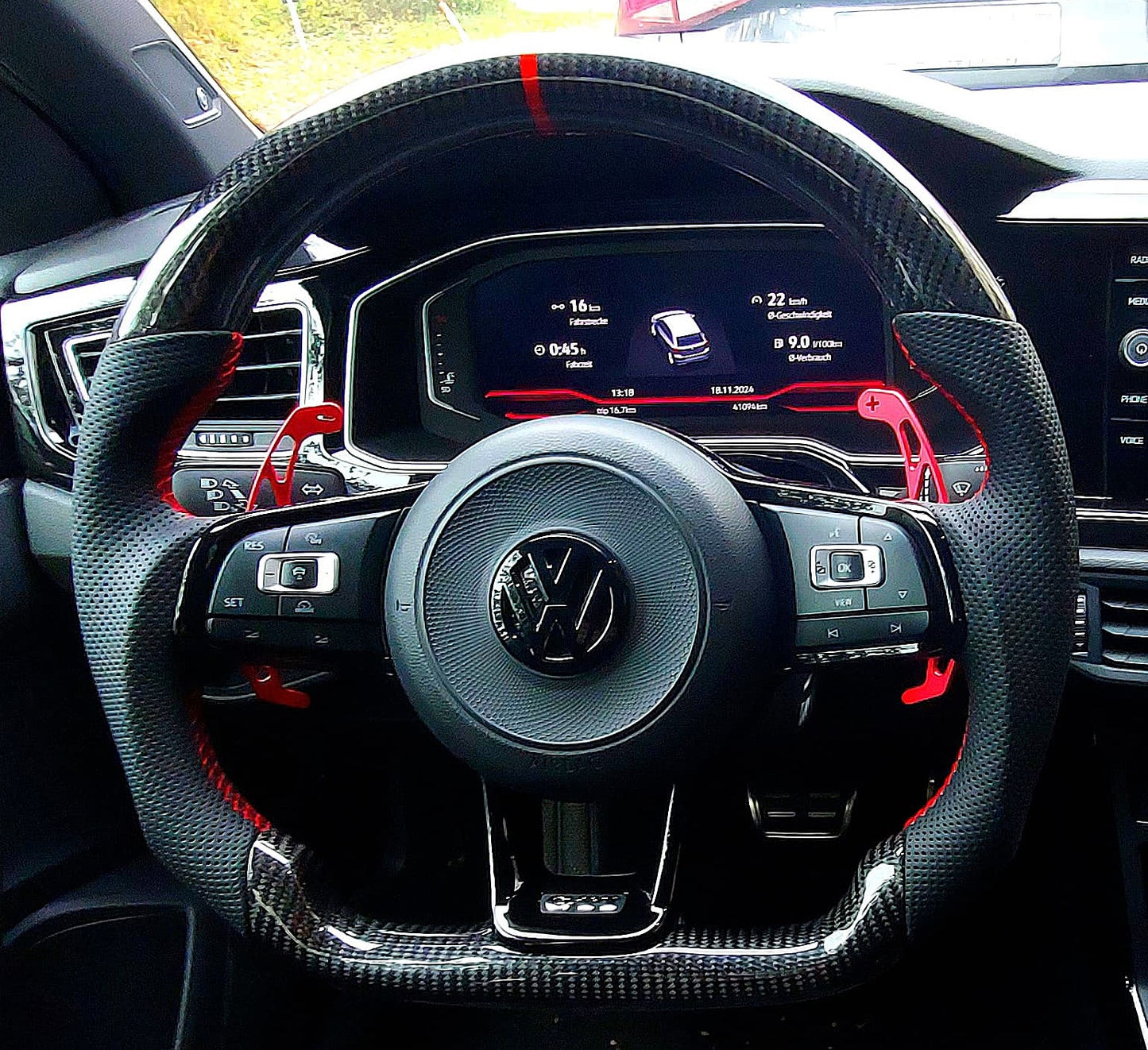 Carbon Leder Lenkrad Rot passend für VW Golf 7 7,5 Passat Polo AW T-Roc GTI R DSG