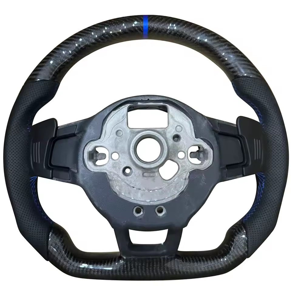 Carbon Leder Lenkrad Blau passend für VW Golf 7 7,5 Passat Polo AW T-Roc GTI R DSG
