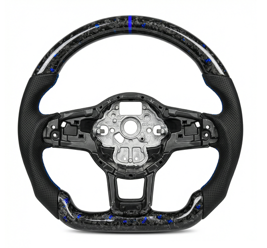 Forged Carbon Leder Lenkrad Blau passend für VW Golf 7 7,5 Passat Polo AW T-Roc GTI R DSG