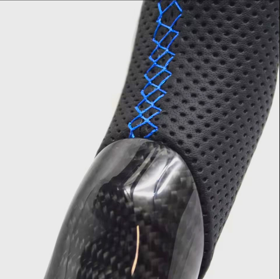 Carbon Leder Lenkrad Blau passend für VW Golf 7 7,5 Passat Polo AW T-Roc GTI R DSG