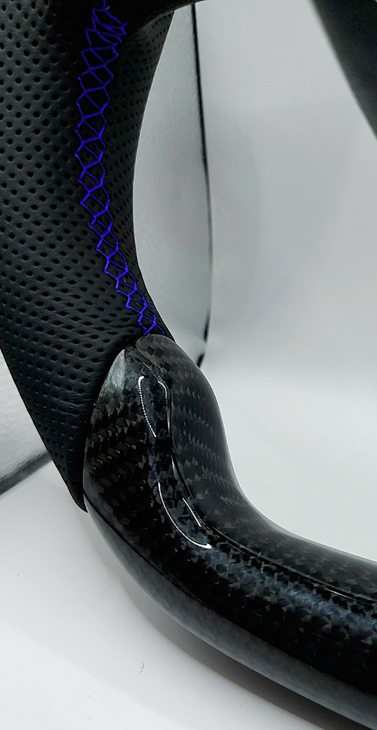 Carbon Leder Lenkrad Blau passend für VW Golf 7 7,5 Passat Polo AW T-Roc GTI R DSG