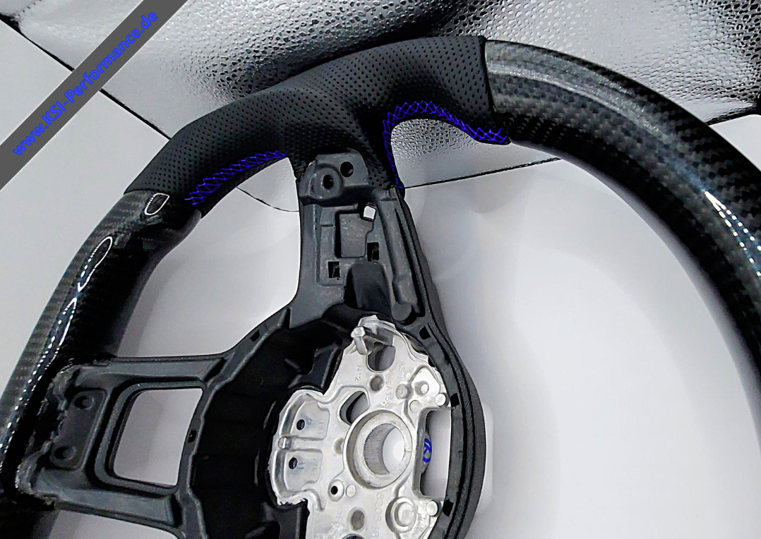 Carbon Leder Lenkrad Blau passend für VW Golf 7 7,5 Passat Polo AW T-Roc GTI R DSG