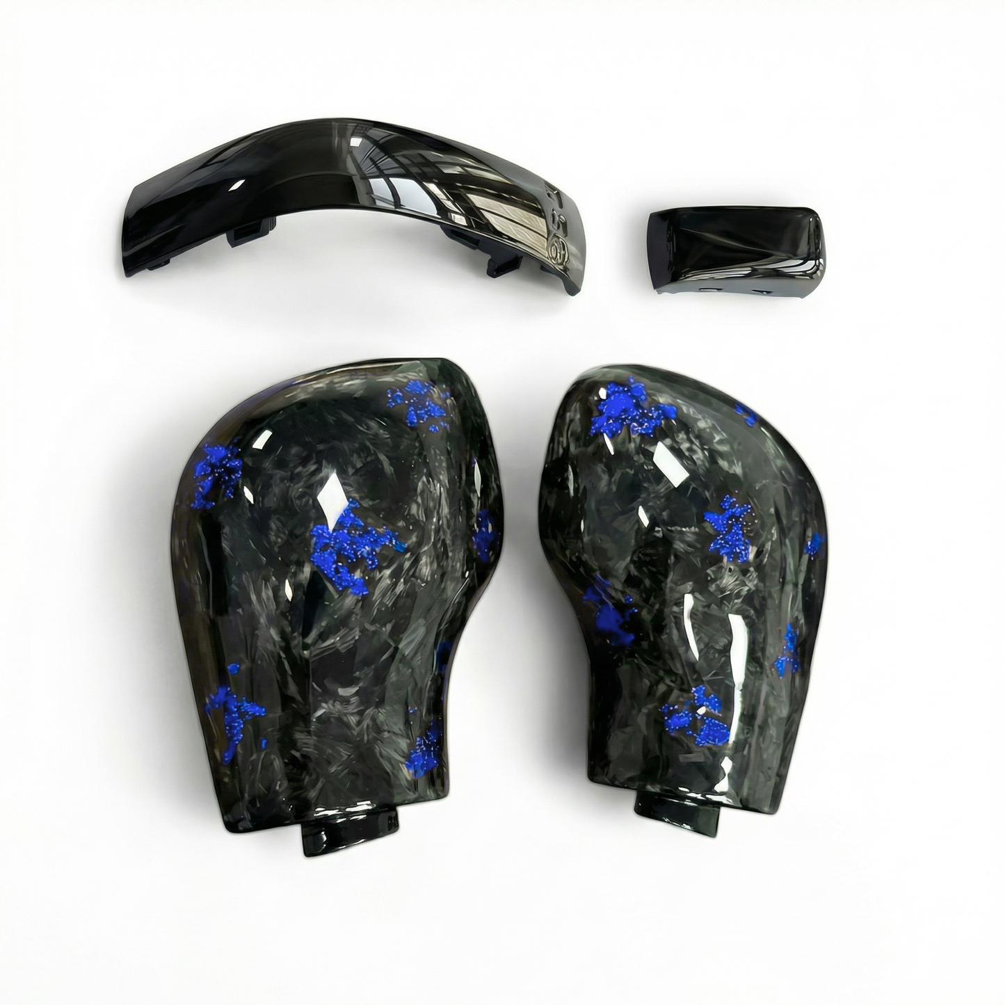 Schaltknauf /Schalthebel Forged Carbon Schwarz Leder mit blauen Flakes für VW DSG Modelle GTI Golf 7, Passat, Polo, T-Roc, Seat, Skoda, Cupra
