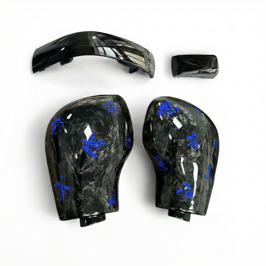 Schaltknauf /Schalthebel Forged Carbon Schwarz Leder mit blauen Flakes für VW DSG Modelle GTI Golf 7, Passat, Polo, T-Roc, Seat, Skoda, Cupra