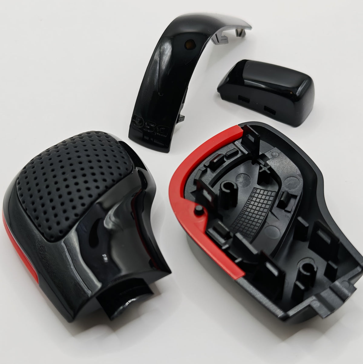 Pommeau de levier de vitesses / Levier de vitesses en cuir noir et rouge, compatible avec les modèles VW DSG GTI Golf 7, Passat, Polo, T-Roc, Seat, Skoda, Cupra