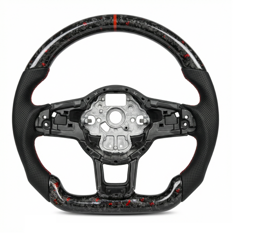 Forged Carbon Leder Lenkrad Rot passend für VW Golf 7 7,5 Passat Polo AW T-Roc GTI R DSG