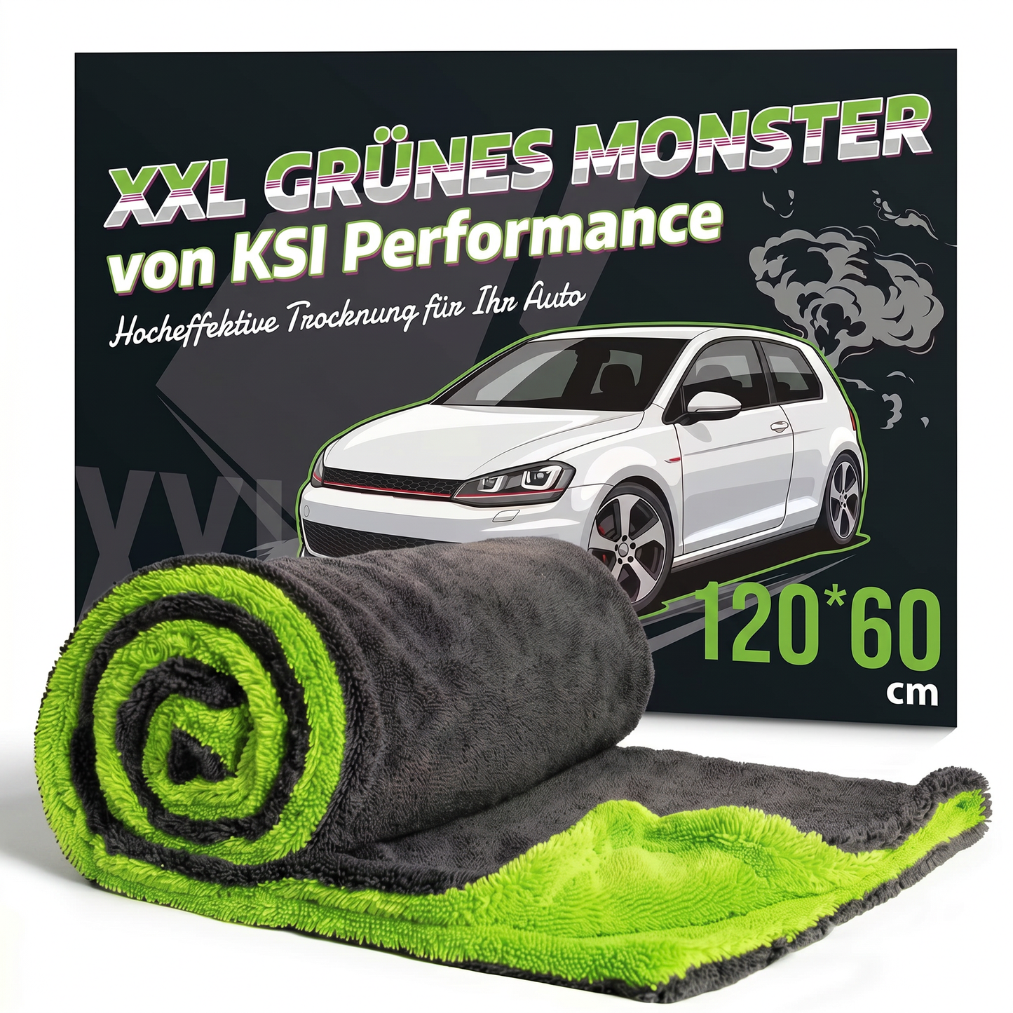 Chiffon microfibre géant Monster XXL pour voiture, 60 x 160 cm, soin de la peinture, super absorbant, 2 en 1