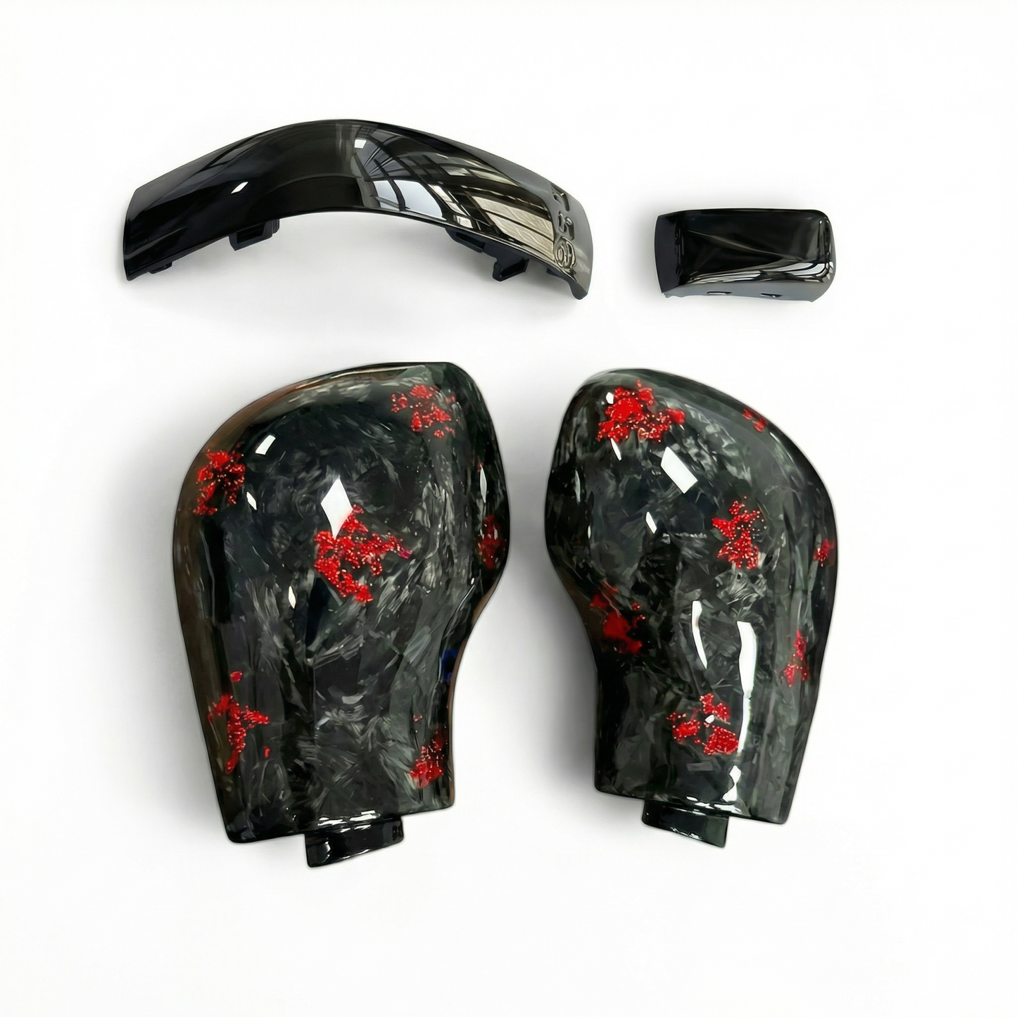 Schaltknauf /Schalthebel Forged Carbon Schwarz Leder mit roten Flakes für VW DSG Modelle GTI Golf 7, Passat, Polo, T-Roc, Seat, Skoda, Cupra