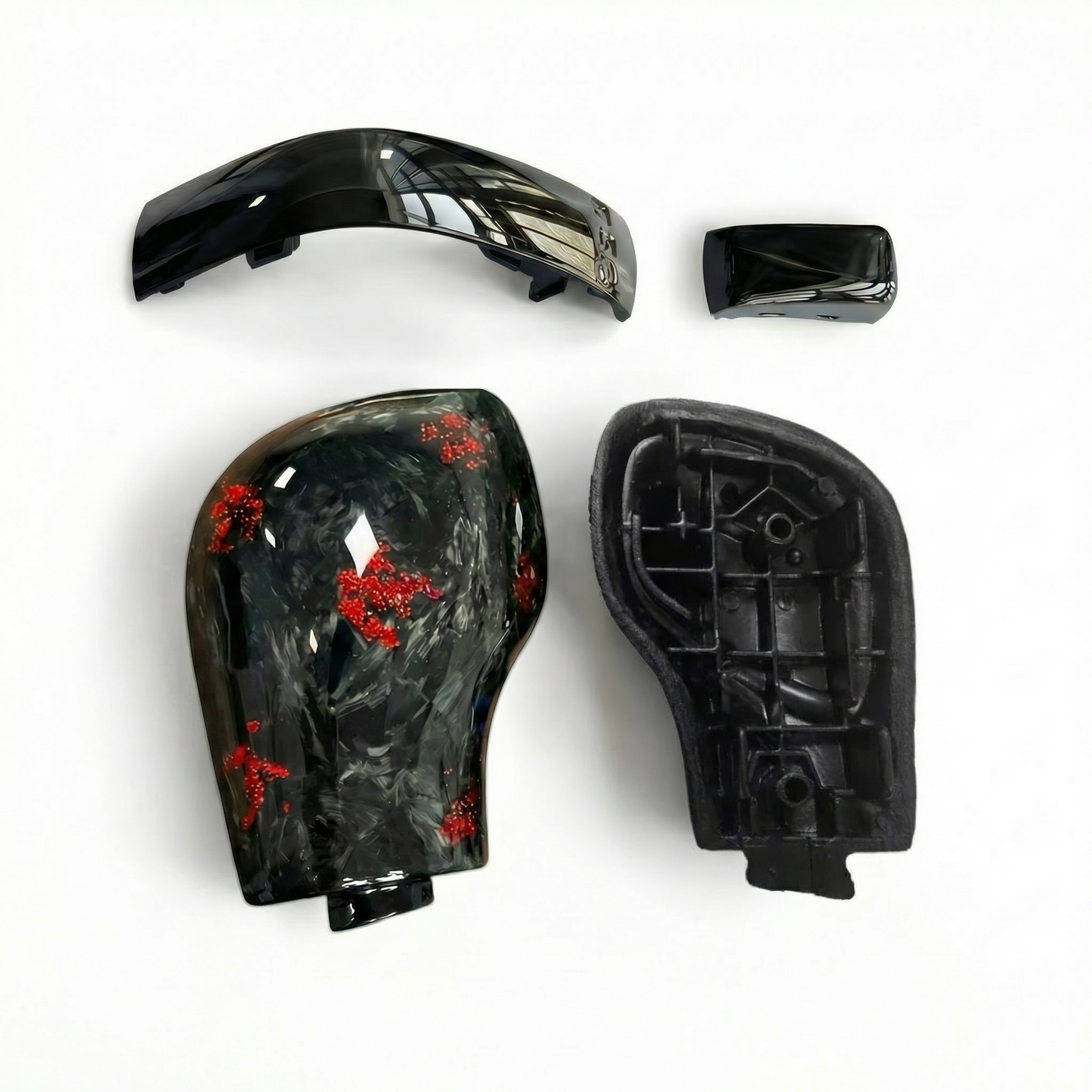 Schaltknauf /Schalthebel Forged Carbon Schwarz Leder mit roten Flakes für VW DSG Modelle GTI Golf 7, Passat, Polo, T-Roc, Seat, Skoda, Cupra